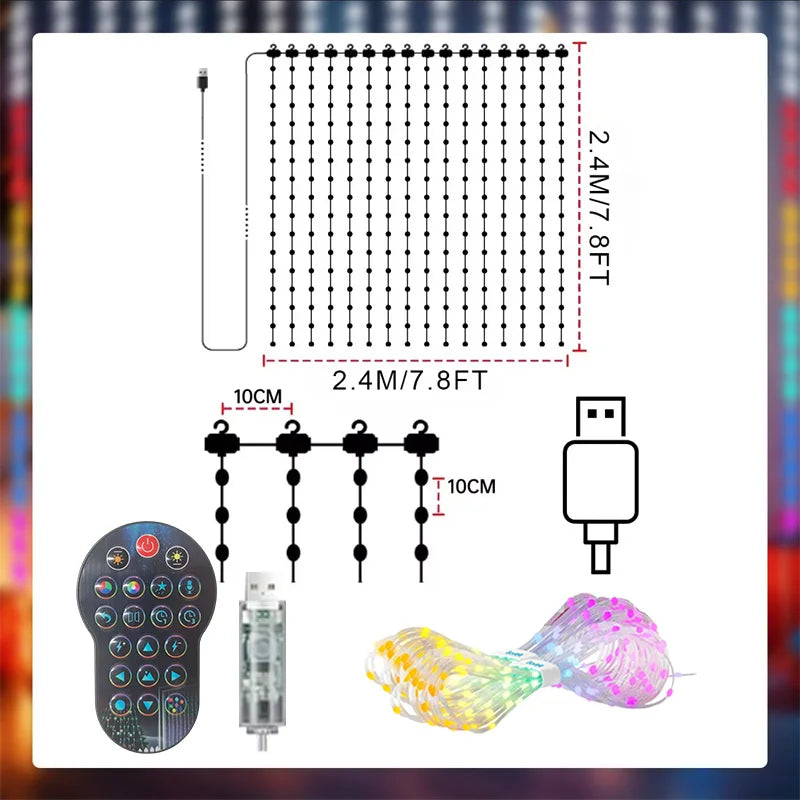 1/2PCS Smart LED Curtain Lights LED Fairy Lights App Control Music Sync DIY Pattern Waterproof for Indoor Outdoor Party Decor