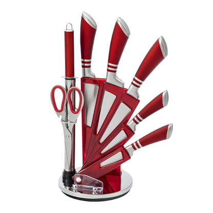 MDHAND 9Pcs Stainless Steel Knife Block Set with Sharpener Cutting Slicing Fruit Meat Cleaver Utility Knife Knives  Accessories