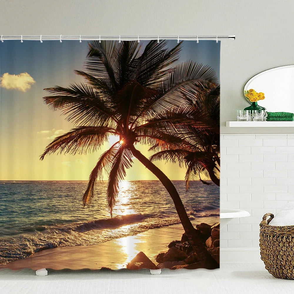 Seascape Beach Shower Curtains Bathroom Shower Curtain 3D Fabric Shower Curtain Waterproof Shower Curtain Cortina de Ducha