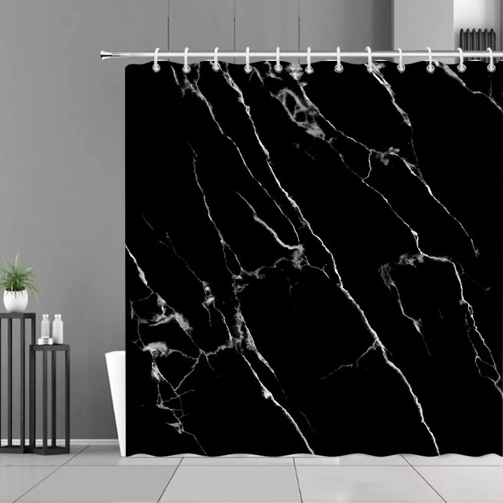 Gray Golden Crackle Marble Shower Curtain Set Modern Creative Marble Texture Fabric Bathroom Decor Curtain and Non-Slip Bath Mat
