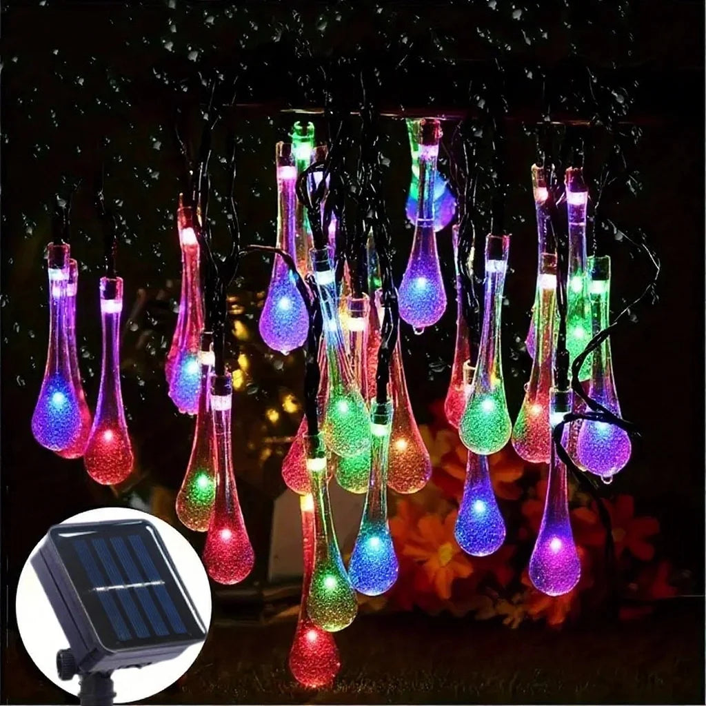 Solar LED String Lights Teardrop Water Drop Design 8 Modes Outdoor Christmas Decor for Garden Yard Wedding Courtyards Porches