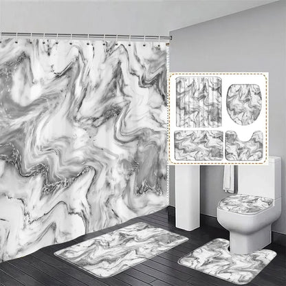 Gray Golden Crackle Marble Shower Curtain Set Modern Creative Marble Texture Fabric Bathroom Decor Curtain and Non-Slip Bath Mat