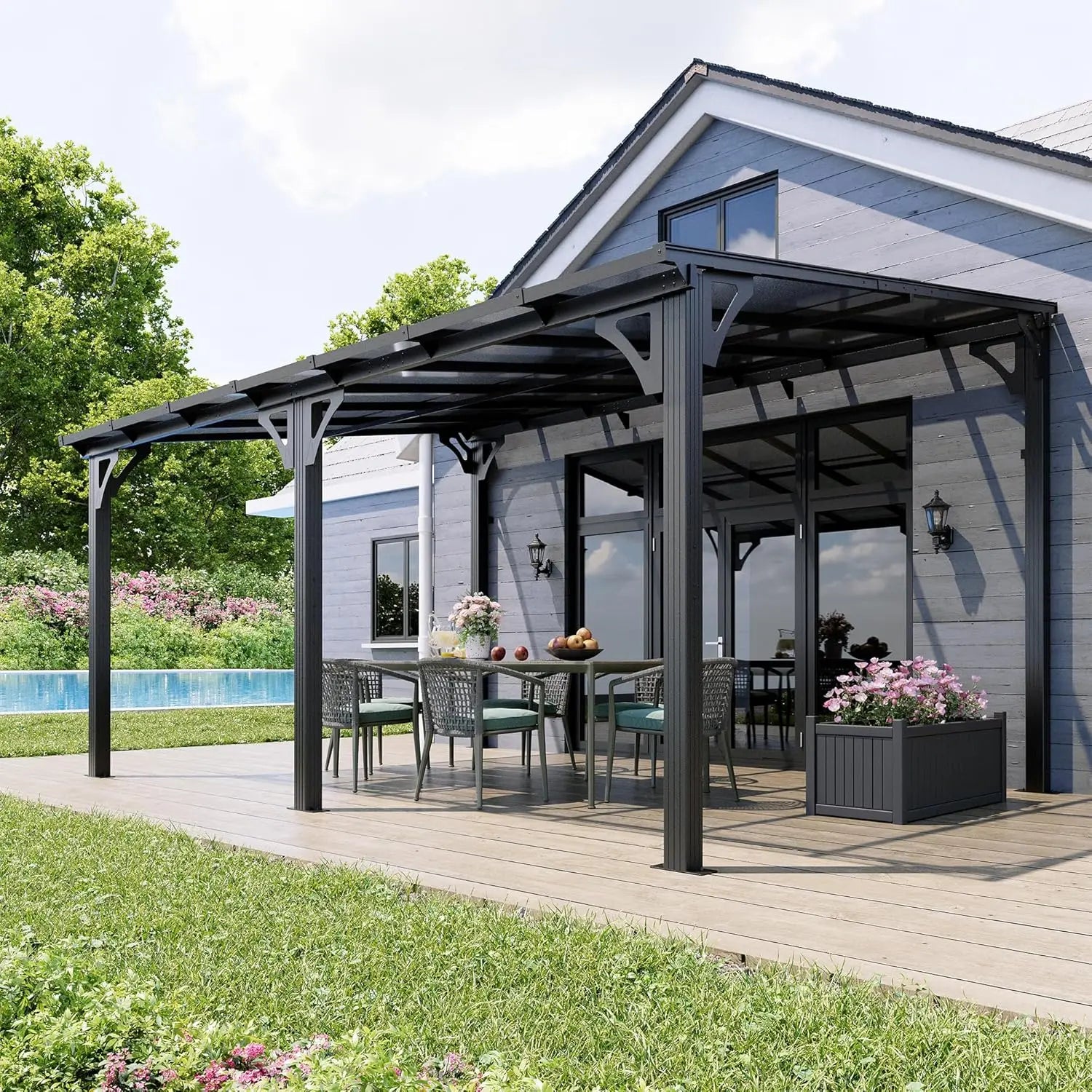 10x14 FT Lean To Gazebo, Pergolas and Gazebos Clearance, Awnings for Patio Covers for Shade and Rain Outdoor Gazebo