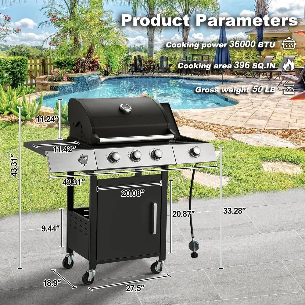 Stainless Steel 36,000 BTU Propane Grill with 3