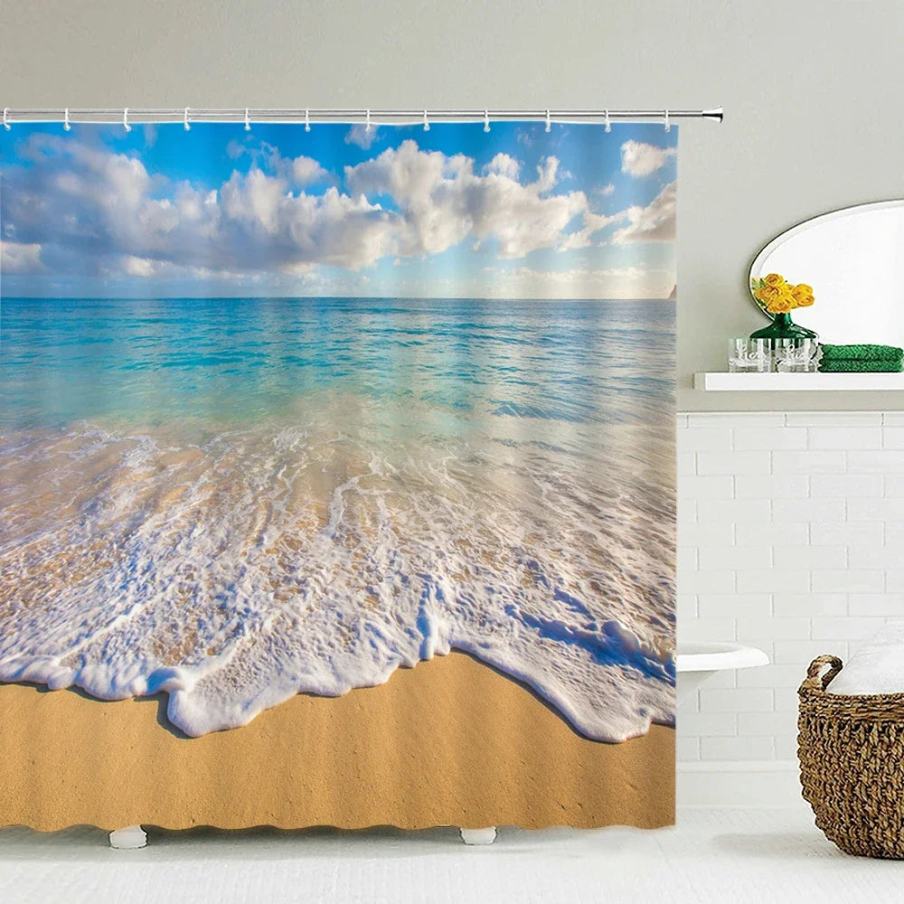 Seascape Beach Shower Curtains Bathroom Shower Curtain 3D Fabric Shower Curtain Waterproof Shower Curtain Cortina de Ducha