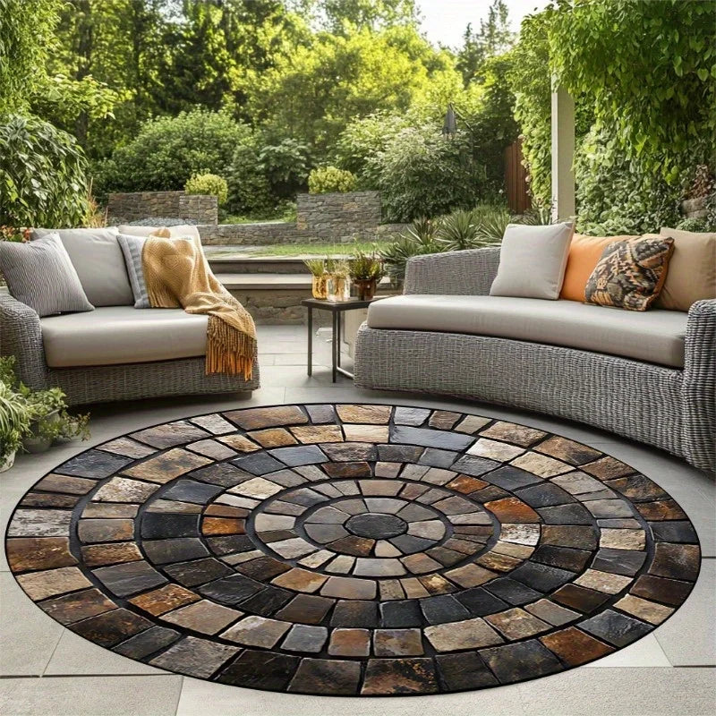 Spiral Stone Mat, Durable Polyester, Hand-Washable &amp; Fade-Resistant, Stylish Round Area Rug for Outdoor/Indoor