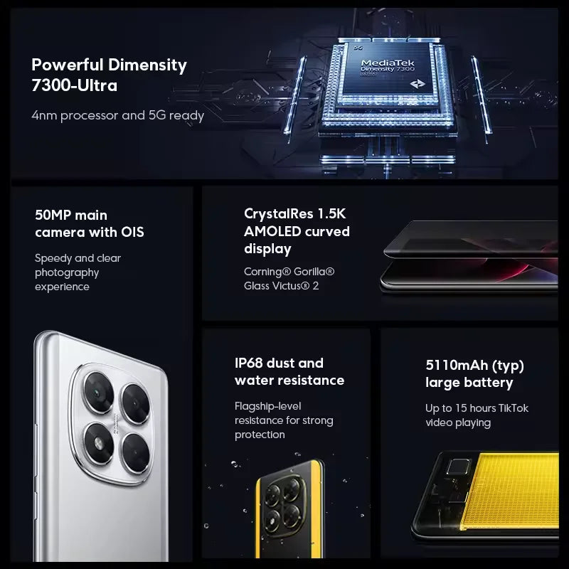 POCO X7 5G Global Version 6.67" AMOLED 120Hz 5110mAh Fast Charge 50MP Camera NFC