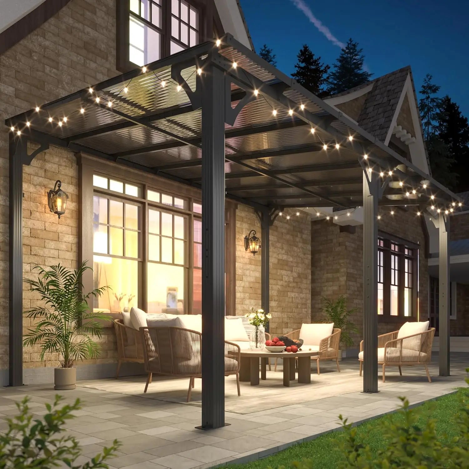 10x14 FT Lean To Gazebo, Pergolas and Gazebos Clearance, Awnings for Patio Covers for Shade and Rain Outdoor Gazebo