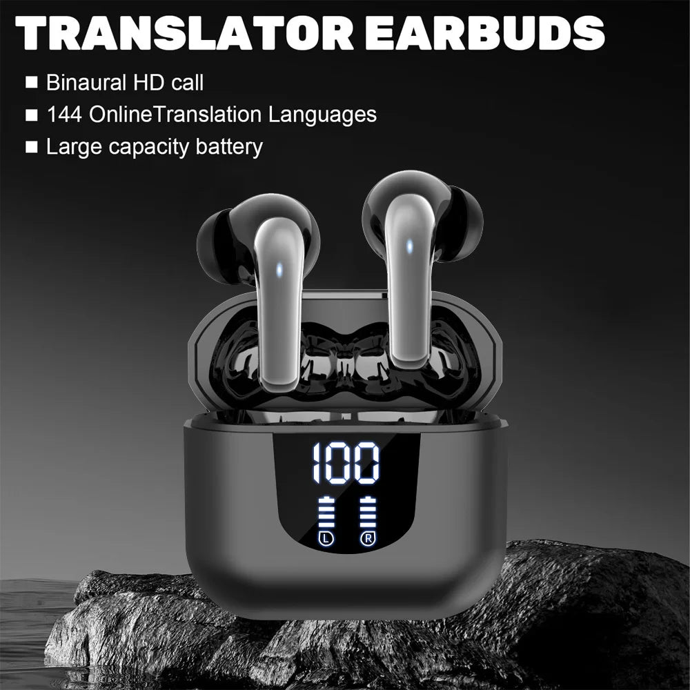 144 language instant translation 2025 new cross-border Bluetooth earphones with true wireless digital display screen,
