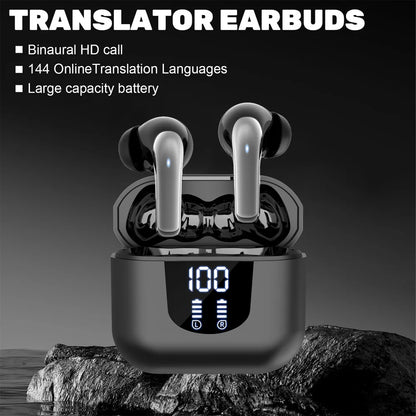 144 language instant translation 2025 new cross-border Bluetooth earphones with true wireless digital display screen,