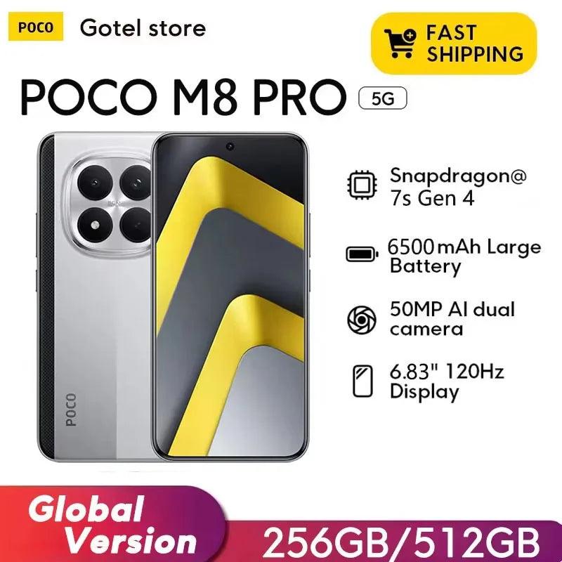 POCO M8 Pro 5G Smartphone 6.83" 1.5K 120Hz display 6500mAh battery Snapdragon 7s Gen 4 100W NFC  Global Version