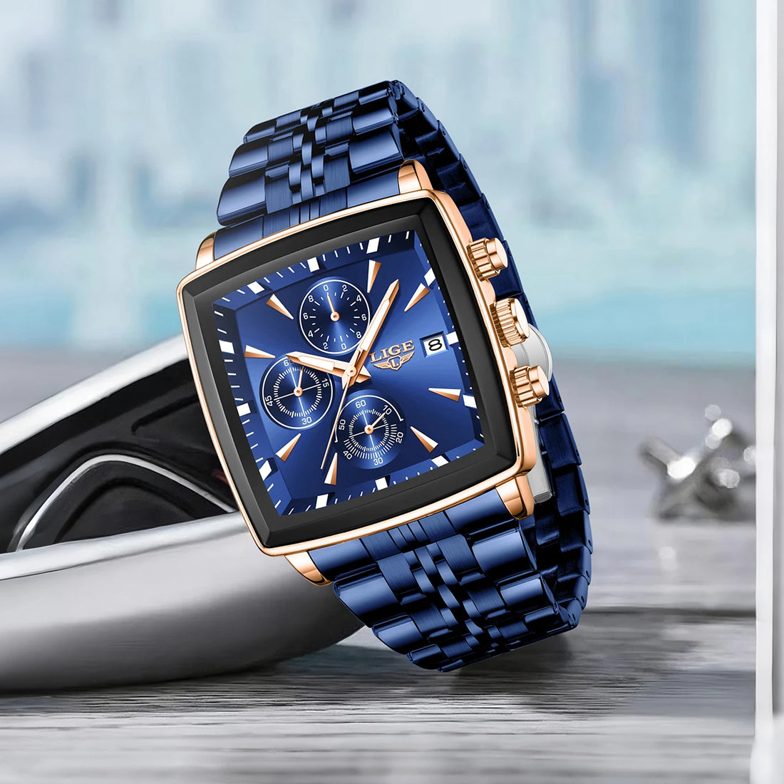 LIGE Luxury Brand Couple Watches Stainless Steel Waterproof Luminous Quartz Watch Fashion Simple Lovers Gifts for Men and Women