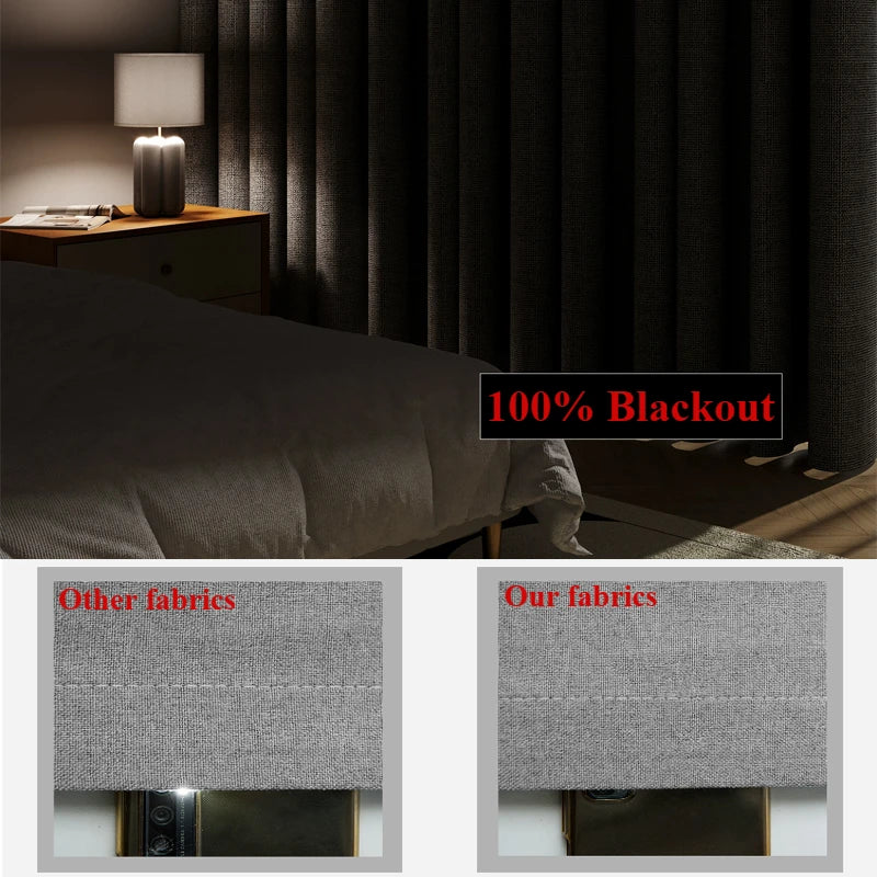 Custom Size Both Sides Linen 100% Blackout Curtains for Living Room Bedroom Dining Waterproof Garden Drapes Window Solid Color